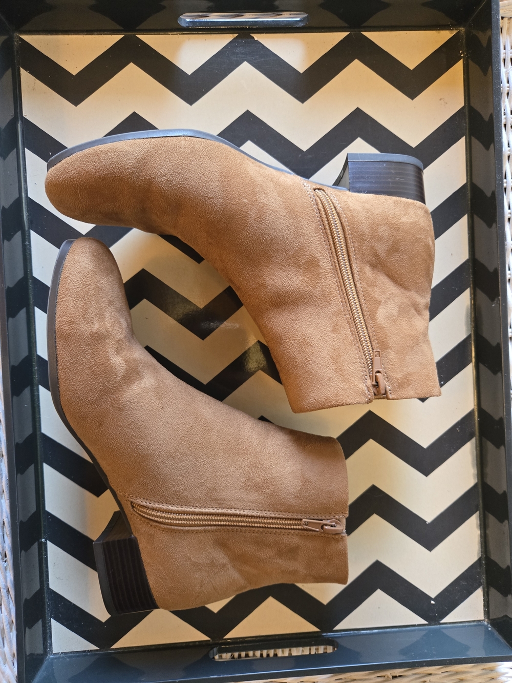 Women’s Tan Faux Suede Ankle Boots with Side Zip